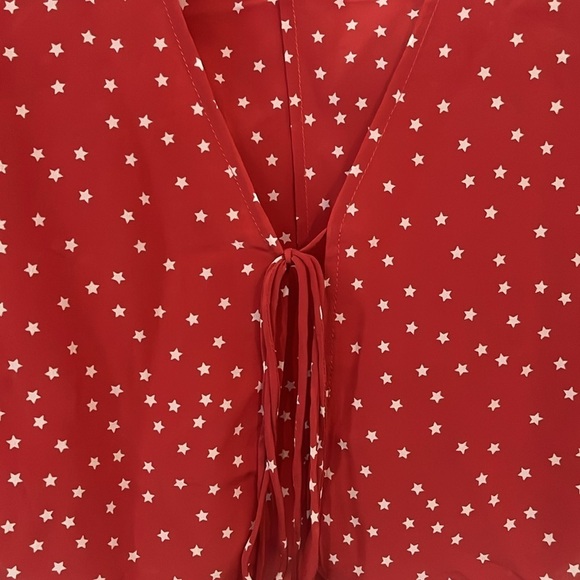 Realisation Par | 100% Silk The Bianca Front Tie Top Red White Stars XXS July 4 - Picture 7 of 13